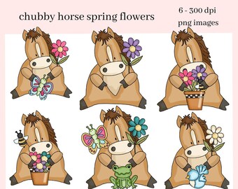 Horse PNG, Spring Flowers, Blue Bird, Frog, Butterfly, Bee, DIY Gift for Her, Exclusive Clipart, Instant Download, Commercial Use Clip Art