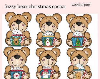 Christmas Bear PNG, Cocoa Mugs, Reindeer, Snowman, Snowmen, DIY Gift for Her, Exclusive Clipart, Instant Download Commercial Use Clip Art