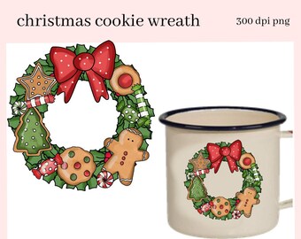 Christmas Wreath PNG, Gingerbread Cookie, Xmas Tree, Chocolate Chip, DIY Gift for Her, Instant Download, Commercial Use Clip Art