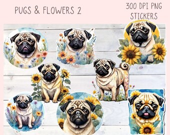 Pugs & Kisses Stickers for Digital Planners and Scrapbooking, Printable Pre-Cropped Stickers Paper Planner Accessories for the Dog Lover