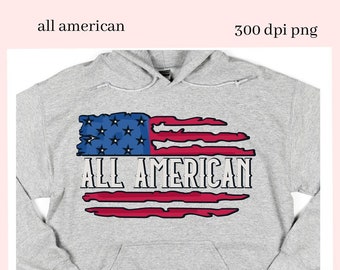 All American Clipart - Patriotic Red, White & Blue Flag with All American - Create Coffee Mugs, Tumblers, T-Shirts, Hoodies, Patriot Tee