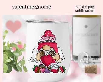 Valentine Gnome with Chocolates, Strawberries, and Love Potion Clipart, DIY Sublimation Stickers for Kids & Mom, Digital Scrapbook Elements