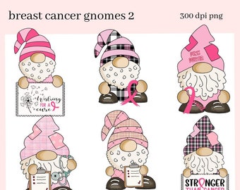 Breast Cancer Gnomes (2) Exclusive Clipart, Medical Chart, Stethoscope Motivational Quote, Instant Download, Commercial Use, Clip Art Set