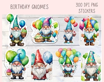 Birthday Gnome Clipart Printable Stickers for Digital Planners & Scrapbooking, Paper Planner Accessories for Women, DIY Gift for Her