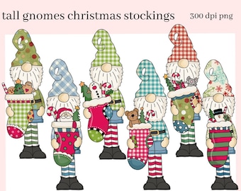 Tall Gnomes PNG, Christmas Stockings, Santa, Snowman, DY Gift for Her, Instant Download, Exclusive Clipart, Commercial Use Clip Art PNG Set