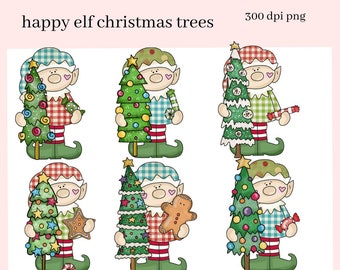 Christmas Elf PNG, Xmas Tree, Xmas Candy, Gingerbread Cookie, DIY Gift for Her, Exclusive Clipart, Instant Download Commercial Use Clip Art