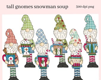 Tall Gnomes PNG, Snowman Soup, Cocoa Mug, Snowmen, Xmas Tree, DIY Gift for Her, Instant Download, Exclusive Clipart, Commercial Use Clip Art