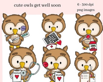 Get Well Soon Cute Owls Clipart - Owl with Nurse & Doctor Mug, Thermometer, X-ray, Create Mugs, T-Shirts, Feel Better Greeting Cards or Tags