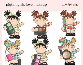 Makeup PNG, Pigtail Girls, Fashion Clipart, Beauty, Lip Stick, DIY Gift for Her, Exclusive Clipart Instant Download, Commercial Use Clip Art