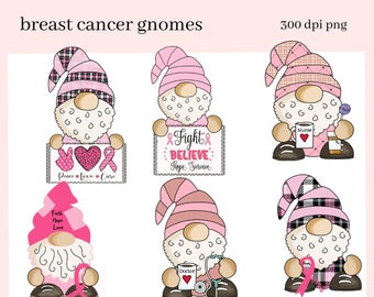 Breast Cancer Gnomes Exclusive Clipart, No 1 Doc, Nurse, Pink Ribbon, Motivational Quote, Instant Download, Commercial Use, Clip Art Set