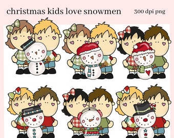 Christmas Kids PNG, Snowmen Snowmen, Boys and Girls, DIY Gift for Her, Instant Download, Exclusive Clipart, Commercial Use Clip Art Set