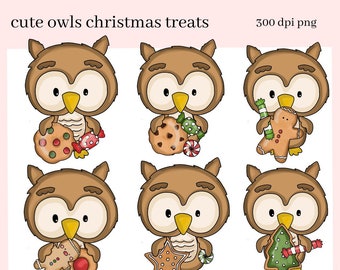 Christmas Owl PNG, Xmas Treats, Holiday Cookies & Candy, DIY Gift for Her, Instant Download, Exclusive Clipart, Commercial Use Clip Art Set