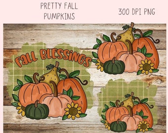 Fall Blessings Clipart, Pretty Fall Pumpkins & Sunflowers PNG, Inspirational Quote Wall Art For Mom, Farmhouse Kitchen Sign Decor