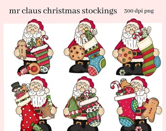 Santa Claus PNG, Christmas Stockings  Nutcracker Xmas Cookies, DIY Gift for Her, Exclusive Clipart, Instant Download Commercial Use Clip Art