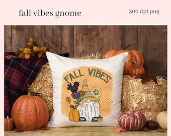 Fall Vibes Gnome PNG, Sublimation Design Black Bird, Sunflower, Pumpkin, DIY Farmhouse Decor, Instant Download, Commercial Use Clip Art