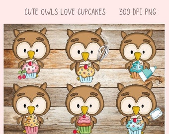 Cute Owl PNGs, Woodland Animals Clipart for Stickers for Kids, Cupcakes & Cherries Clip Art Images for Paper Crafting and Scrapbook Elements