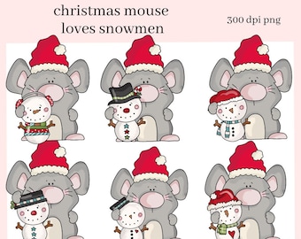 Christmas Mouse PNG, Snowman, Snowmen, Santa Hat PNG, DIY Gift for Her, Instant Download, Exclusive Clipart, Commercial Use Clip Art Set