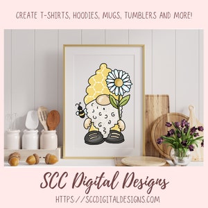 honey bee gnome png designs for cups, bumble bee gnome png files for kids shirts, sunflower gnome sublimation designs for shirts png clipart image 2