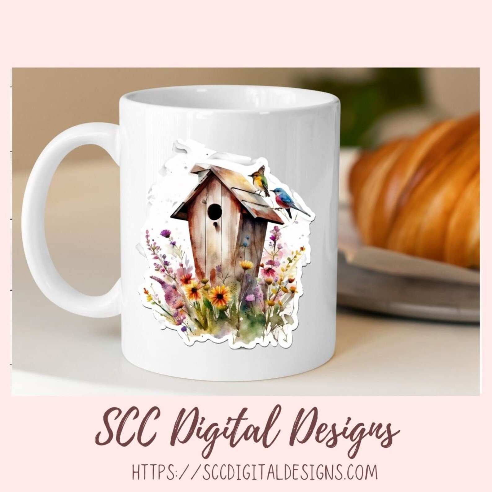 Floral Clipart Printable Stickers for Book, Birdhouse PNG Files for ...