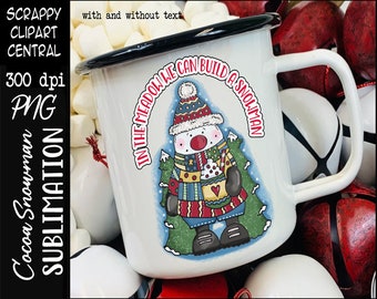 Cocoa Snowman Sublimation Clipart - Merry Christmas T-Shirt Design - Coffee Mug PNG - Create DIY Printables - Personal & Commercial Use