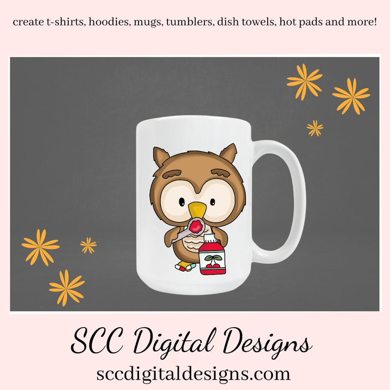 Get Well Soon Cute Owls Clipart Owl with Nurse & Doctor Mug, Thermometer, X-ray, Create Mugs, T-Shirts, Feel Better Greeting Cards or Tags image 3