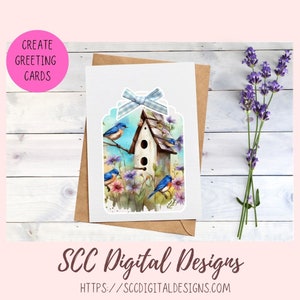 Floral Clipart Printable Stickers for Book, Birdhouse PNG Files for ...
