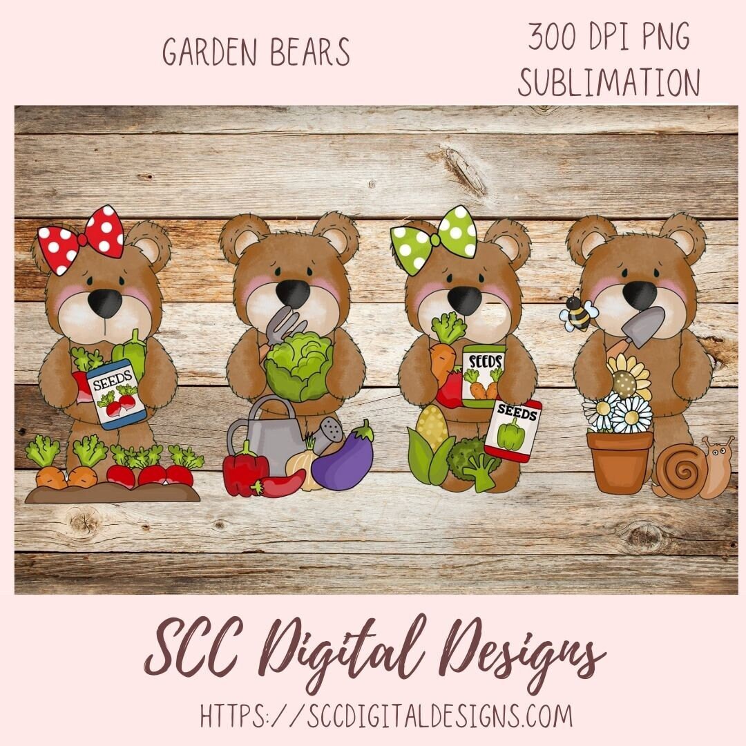 Whimsical Bears PNG for Stickers for Kids, Garden Fresh Veggies ...