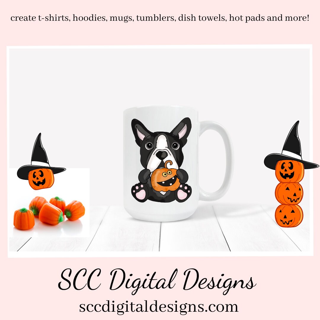 Cute Dog Halloween Clipart for Commercial Use, Boston Terrier Png ...