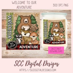 Bienvenue dans notre aventure PNG, clipart ours hibou renard cerf raton laveur, sublimation clip art art mural, décoration de cabine bricolage pour papa, éléments de scrapbooking
