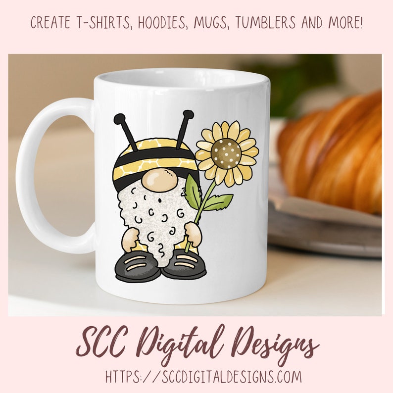 honey bee gnome png designs for cups, bumble bee gnome png files for kids shirts, sunflower gnome sublimation designs for shirts png clipart image 6