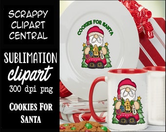 Cookies for Santa Sublimation Clipart - Merry Christmas T-Shirt Design - Coffee Mug PNG - Create DIY Printables - Commercial Use