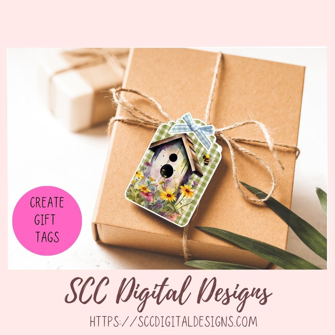 Floral Clipart Printable Stickers for Book, Birdhouse PNG Files for ...