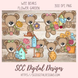 Whimsical Bears & Spring Flower Garden Clipart Bundle for Sublimation and Scrapbooking Clip Art PNG for Scrapbook Elements and Nursery Decor