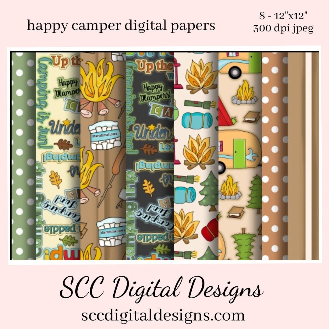 Happy Campers Digital Paper - (8) 12"x12" 300 DPI JPEG Images ...