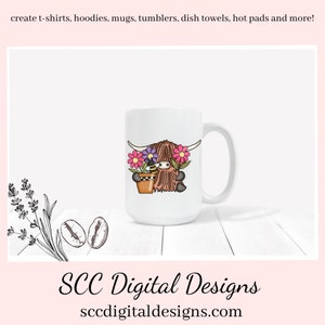 highland cow png designs for tumbler, cute cow png files for stickers, shaggy cow sublimation designs for shirts country clip art for crafts image 2