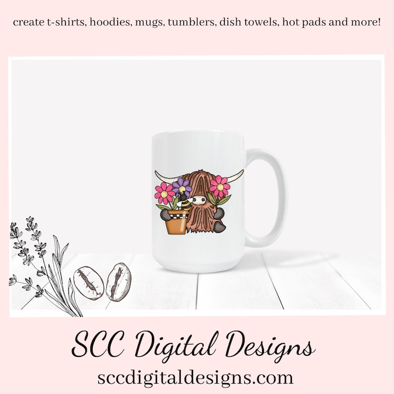 highland cow png designs for tumbler, cute cow png files for stickers, shaggy cow sublimation designs for shirts country clip art for crafts image 2