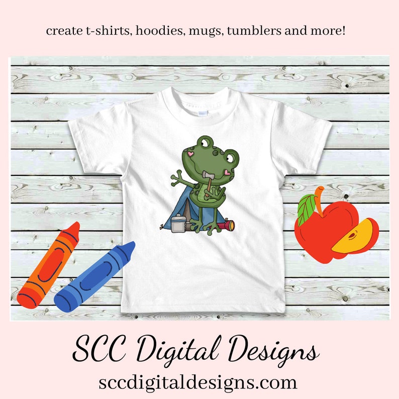 Funny Frogs Go Camping, Frog Clipart, Frog with Sleeping Bag, Tent, Campfire, & Smores, Create Camper Decor, Mugs, T-Shirts, Glamper Signs image 2