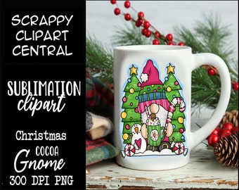 Christmas Cocoa Gnome Sublimation Clipart - Christmas T-Shirt Design - Coffee Mug PNG - Create DIY Printables - Personal & Commercial Use