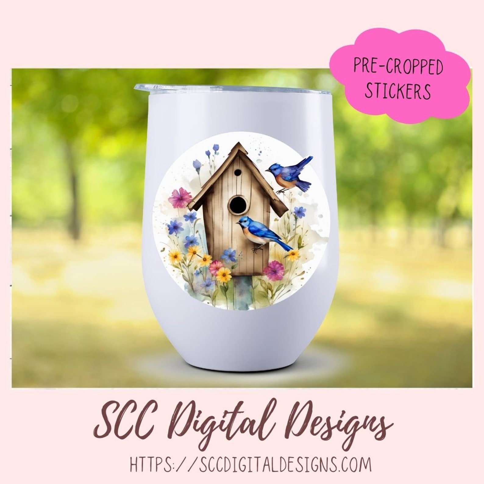 Floral Clipart Printable Stickers for Book, Birdhouse PNG Files for ...