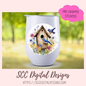 Floral Clipart Printable Stickers for Book, Birdhouse PNG Files for ...