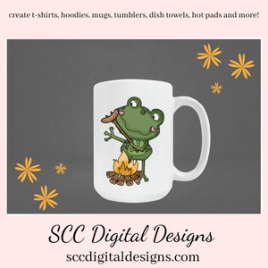 Funny Frogs Go Camping, Frog Clipart, Frog with Sleeping Bag, Tent, Campfire, & Smores, Create Camper Decor, Mugs, T-Shirts, Glamper Signs image 3
