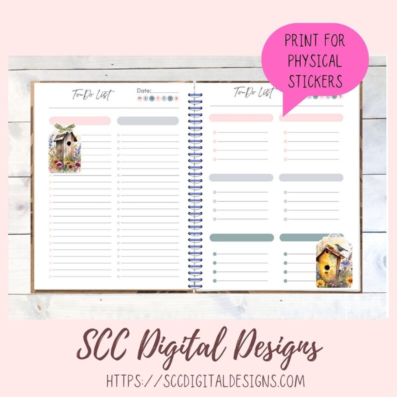 Floral Clipart Printable Stickers for Book, Birdhouse PNG Files for ...