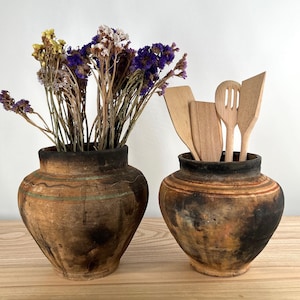 Ancient clay pot, Antique clay vessel, Rustic ceramic bowl, Pottery jug, Primitive rustic earthenware, Home decor, Earthenware, Hand-made