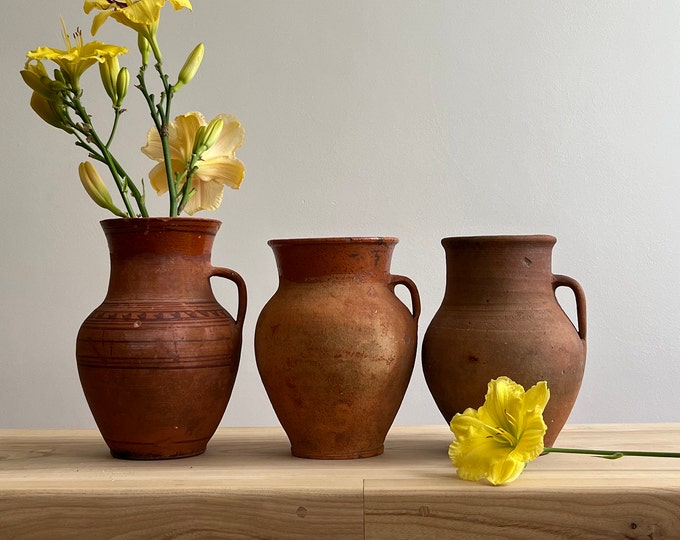 Antique Terracotta Vase Terracotta Vases With Handle Vintage Floral