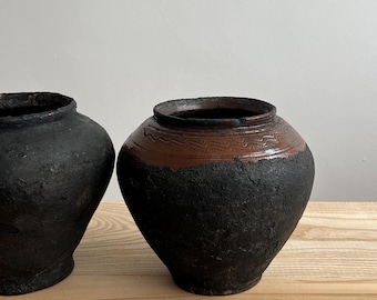 Ancient clay pot, Antique clay vessel, Ceramic utensil holder, Pottery jug, Primitive rustic earthenware, Home decor, Earthenware, Hand-made