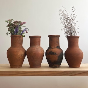 Antique Terracotta Vase, Terracotta vases with Handle, Vintage Floral Vase,  Terracotta Vases for Flowers, Dried Flowers Coarse Pottery