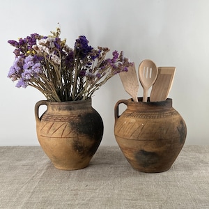 Ancient clay pot, Antique clay vessel, Vintage Ukrainian Clay Pot, Handmade 1950s Pottery, Wabi-Sabi Rustic Decor, Eco-Friendly Ceramic Vase