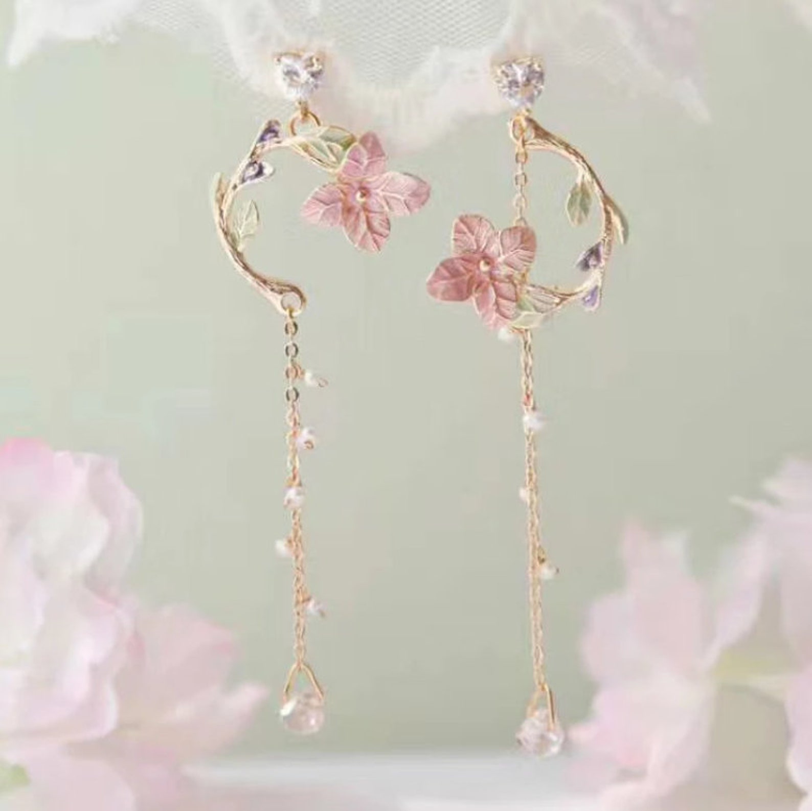 Cherry Blossom Earrings Pink Flower Spring earrings sweet Etsy