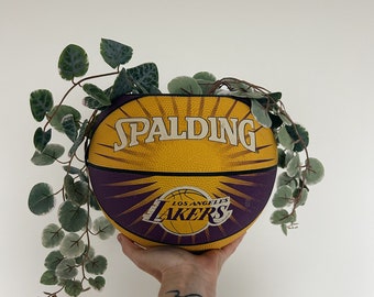 Los Angeles Lakers Basketball / Basketball Planter / Upcycled Basketball / Lakers / Vintage Lakers / Basketball with Stand / LA Lakers