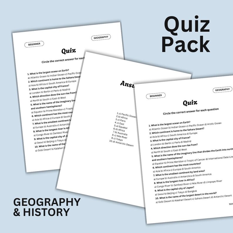 Trivia Quiz Pack for Teacher, Pubs and Parties - 5 PACK (beginner ...